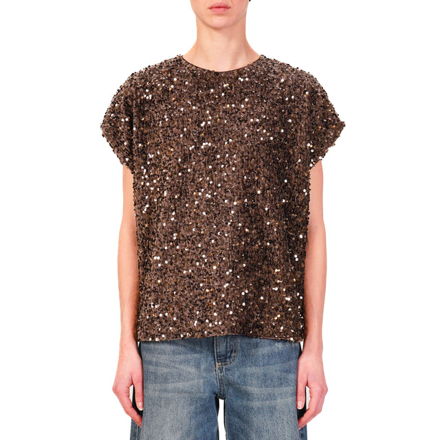 Tensione in-Blusa paillettes bottone dietro - moro