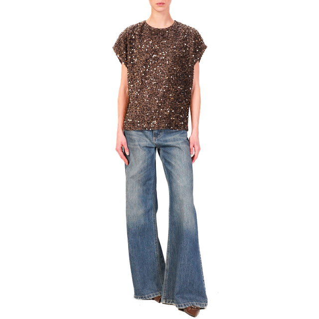 Tensione in-Blusa paillettes bottone dietro - moro