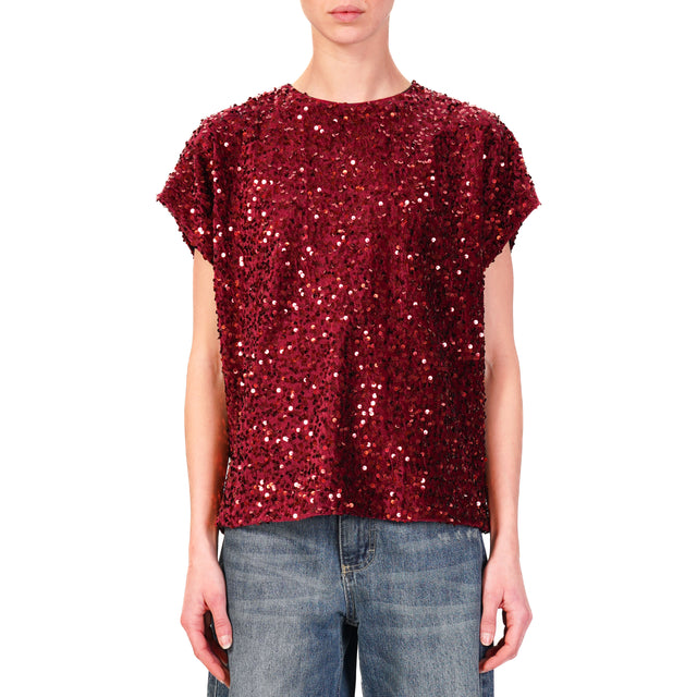 Tensione in-Blusa paillettes bottone dietro - Bordeaux