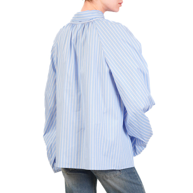 Tensione in-Camicia gessata con fiocco - sky