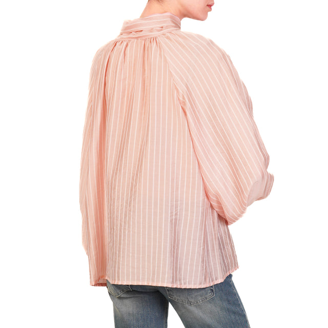 Tensione in-Blusa mussola gessata con fiocco - rosa