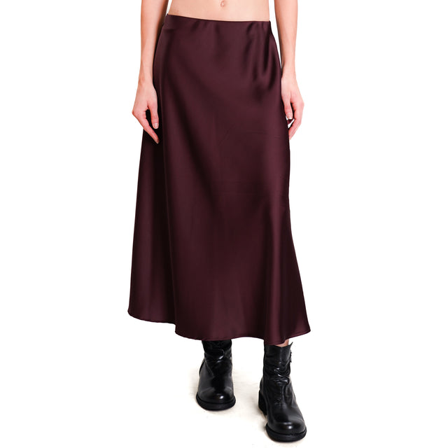 Tension in-Elastic waist satin skirt - aubergine