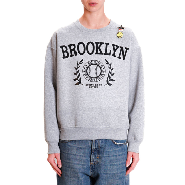 Tension in-Brooklyn Sweatshirt with Pin - Grey Melange/Black