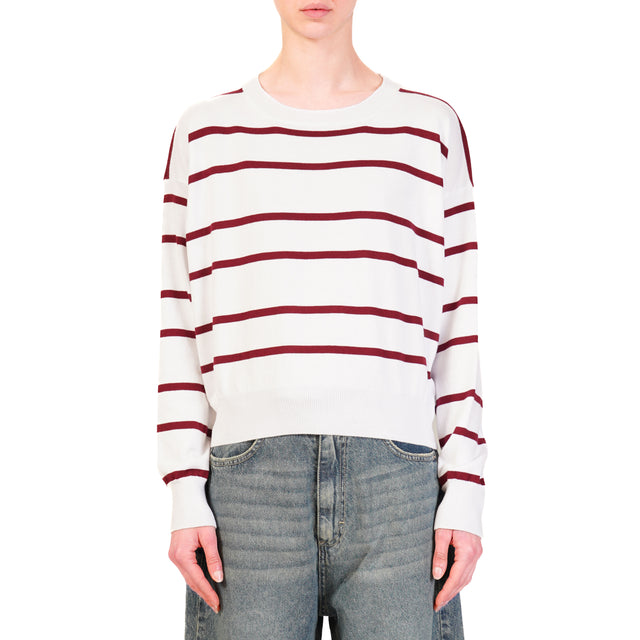 Tensione in-Maglia righe in cotone - bianco/bordeaux