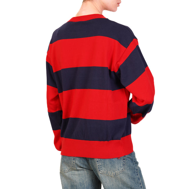 Tensione in-Maglia righe girocollo in cotone - blu/rosso