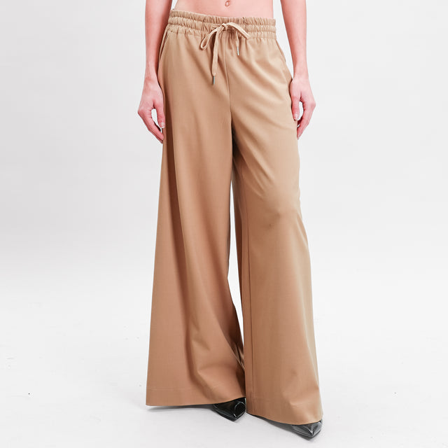 Tensione in-Pantalone palazzo con coulisse - camel