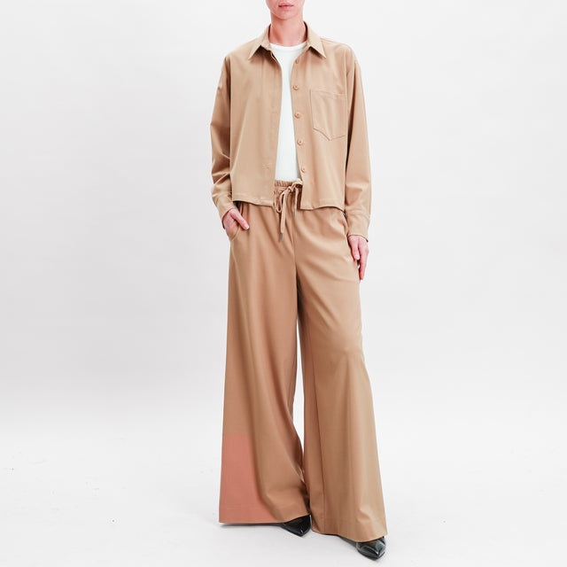 Tensione in-Pantalone palazzo con coulisse - camel