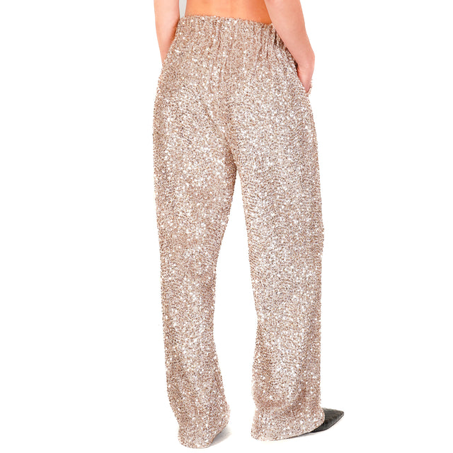 Tension in-Pantalone velvet with sequins - beige