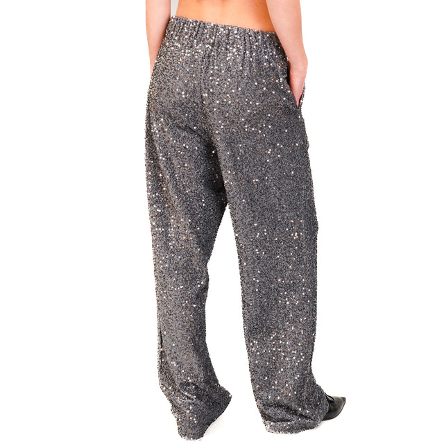 Tension in-Pantalone velvet with sequins - grey