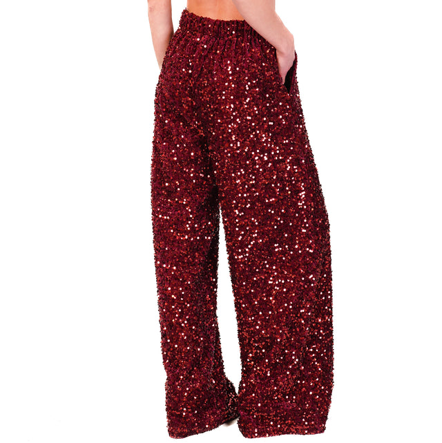 Tensione in-Pantalone paillettes elastico in vita - Bordeaux