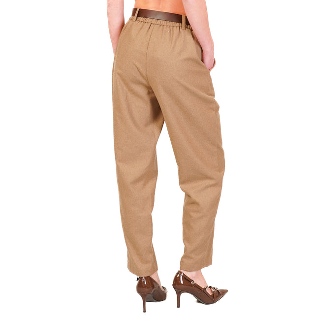 Tensione in-Pantalone flanella elastico dietro - camel