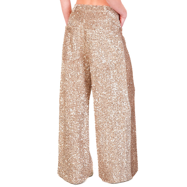 Tensione in-Pantalone GIUSI wide leg paillettes - beige