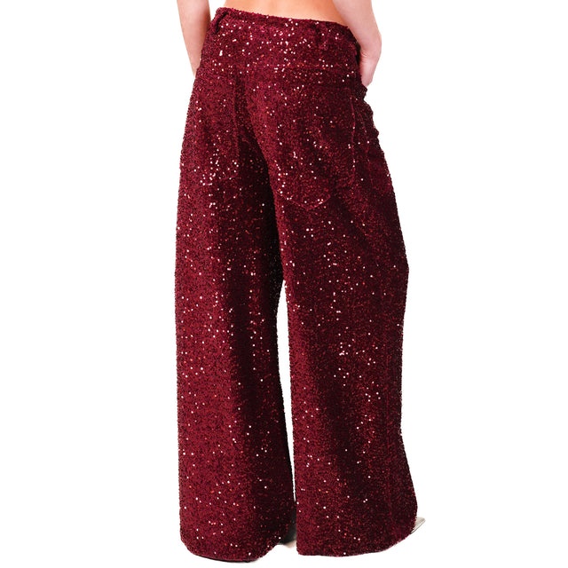 Tensione in-Pantalone GIUSI wide leg paillettes - Bordeaux