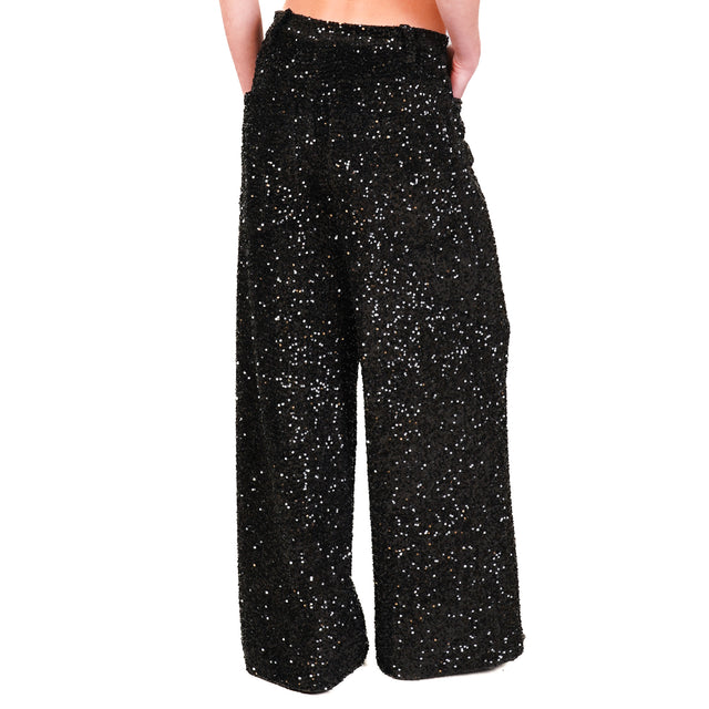 Tensione in-Pantalone GIUSI wide leg paillettes - nero