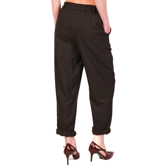 Tension in-Pantalone check elastic back - black/wine/dark brown