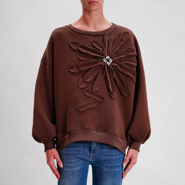 Tension in-Felpa flower jewel detail - dark brown