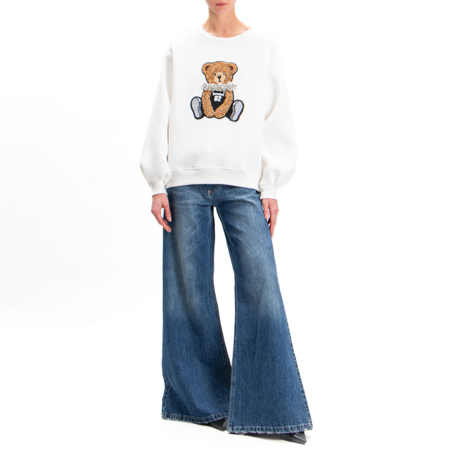 Tension in-Teddy Bear Sweatshirt with Jewel Detail - White