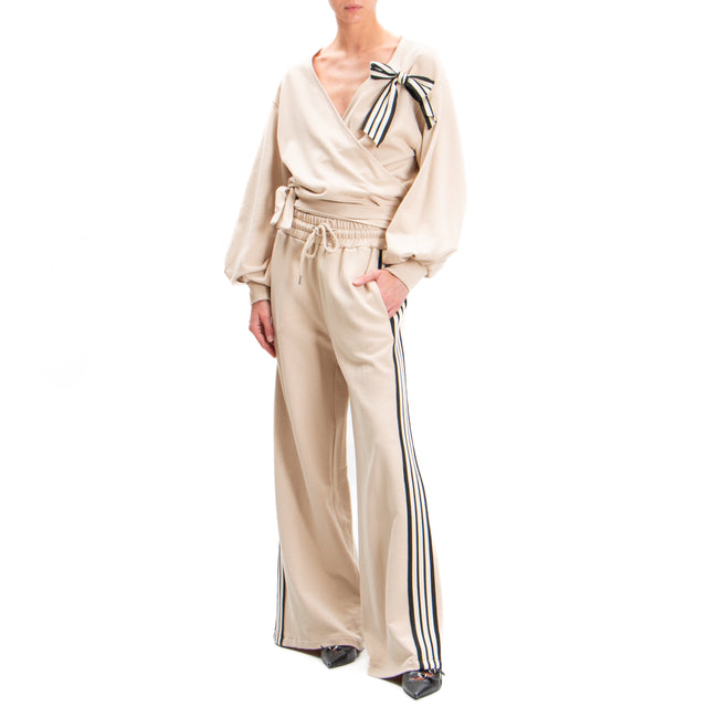 Tensione in-Pantalone banda laterale con elastico - beige