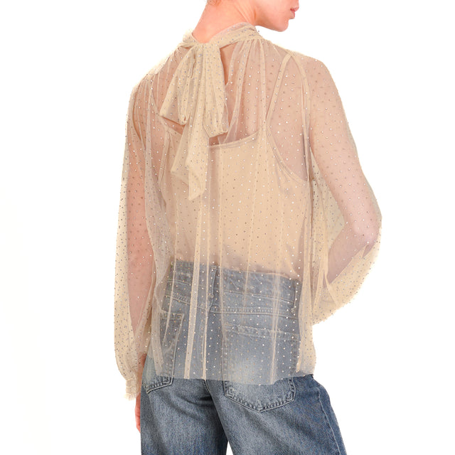 Tensione in-Blusa dettaglio strass - beige