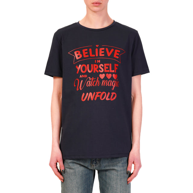 Tensione in-T-shirt "BELIEVE YOURSELF" - blu