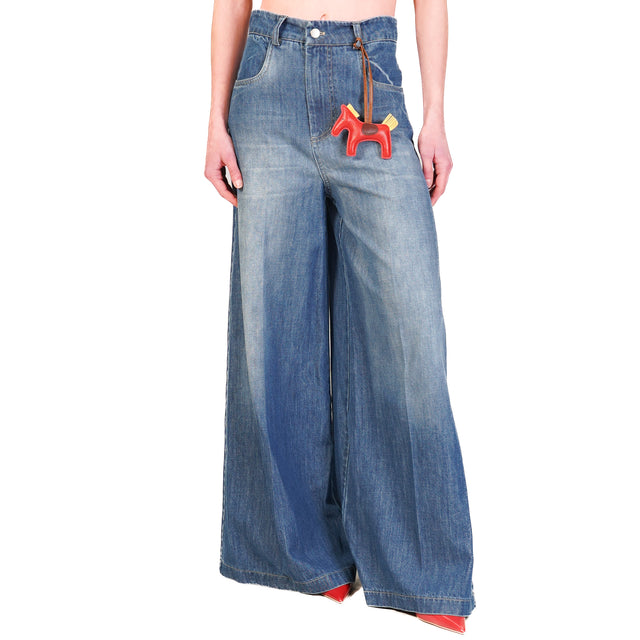 Tensione in-Jeans wide leg con charm - denim