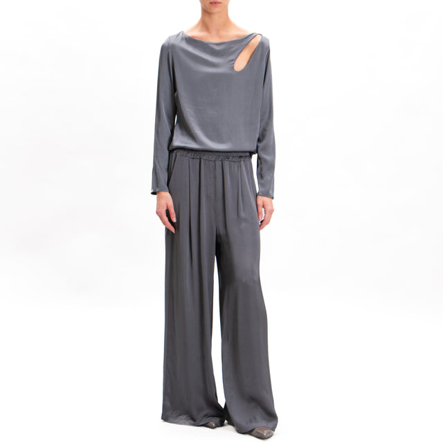 Tensione in-Blusa cut out in satin elasticizzato - grigio fumo