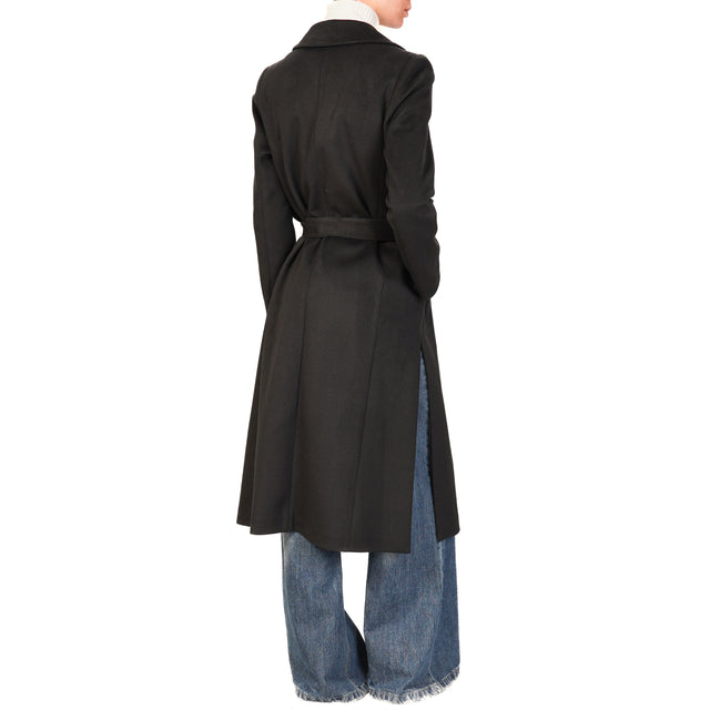 Tension in-Double-breasted coat with side slits - black