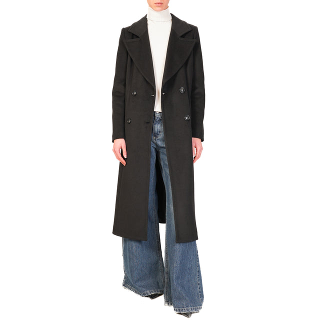 Tension in-Double-breasted coat with side slits - black