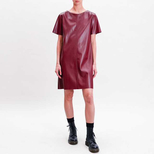 Tension in-Zip Back Faux Leather Dress - Bordeaux