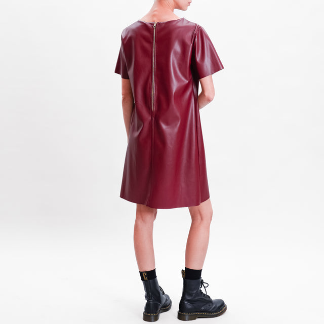 Tension in-Zip Back Faux Leather Dress - Bordeaux