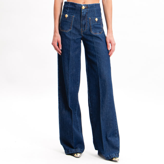 Tensione in-Jeans high waist bottoni dorati - denim blu