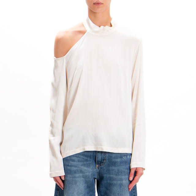 Tensione in-Blusa cut out collo montato in satin - burro