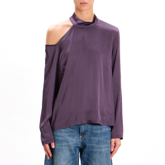 Tensione in-Blusa cut out collo montato in satin - prugna