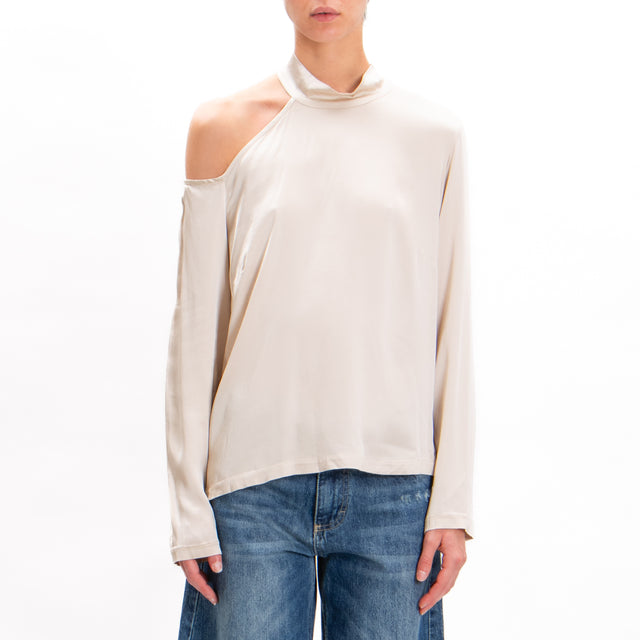 Tensione in-Blusa cut out collo montato in satin - sand