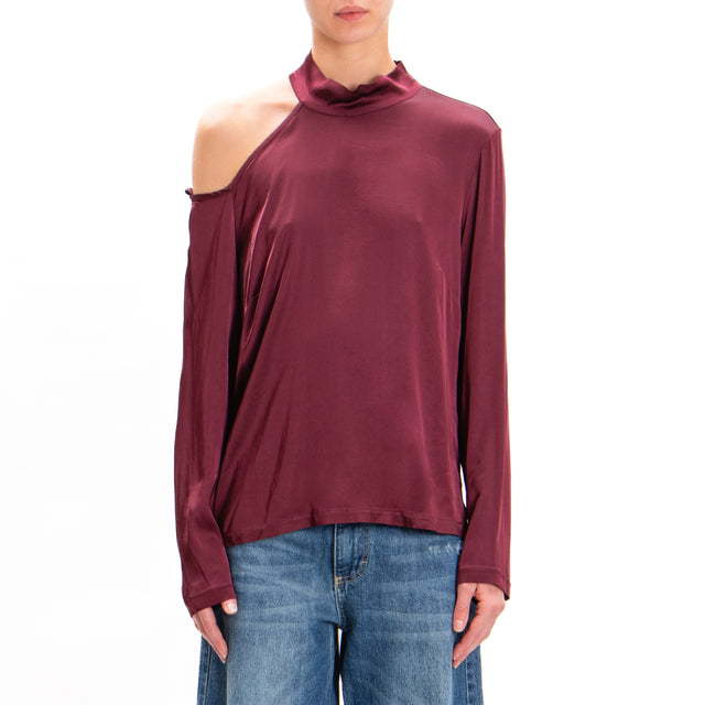 Tensione in-Blusa cut out collo montato in satin - vino