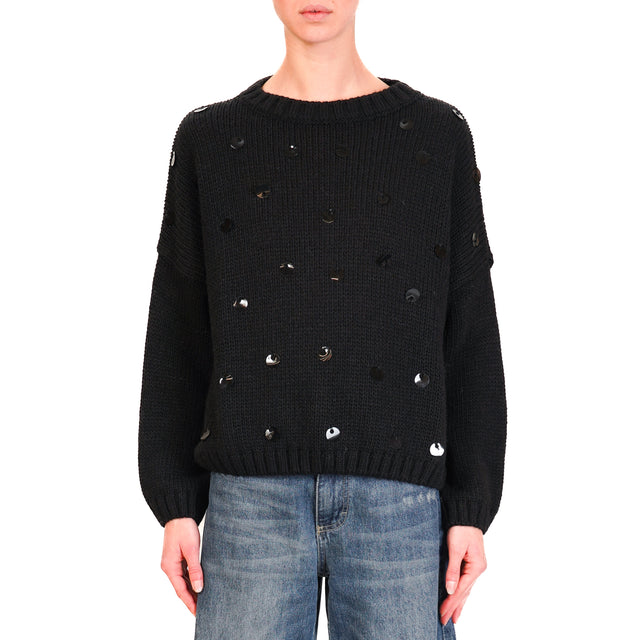 Tensione in-Maglia con maxi paillettes - nero