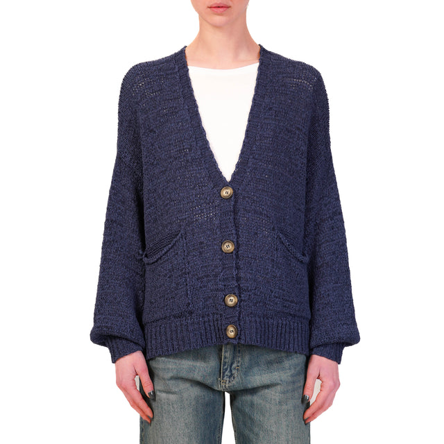 Tensione in-Cardigan traforato con tasche - blu