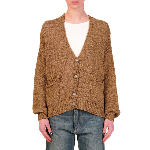 Tensione in-Cardigan traforato con tasche - caramel