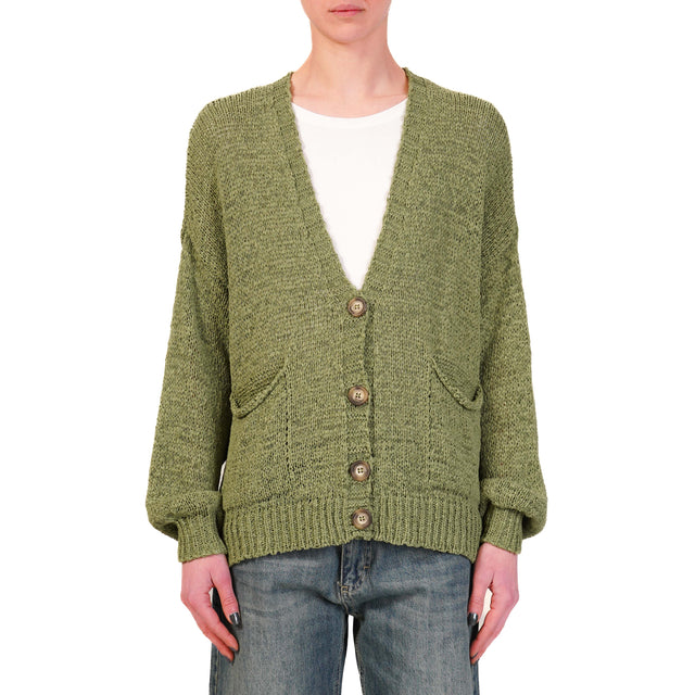 Tensione in-Cardigan traforato con tasche - verde