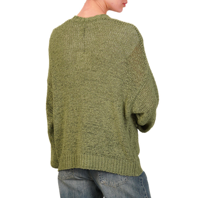 Tensione in-Cardigan traforato con tasche - verde