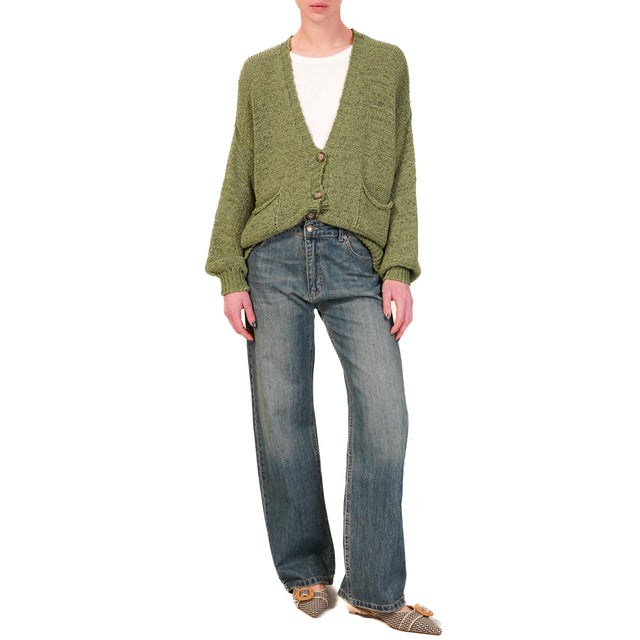 Tensione in-Cardigan traforato con tasche - verde