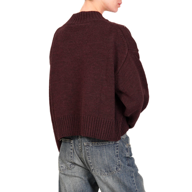 Tensione in-Maglia misto alpaca collo cratere bordi a coste - Bordeaux