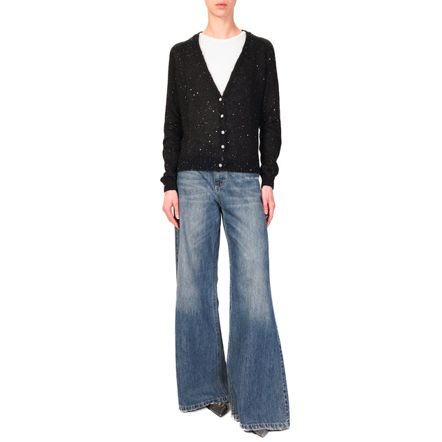 Tensione in-Cardigan mohair con micro paillettes - nero