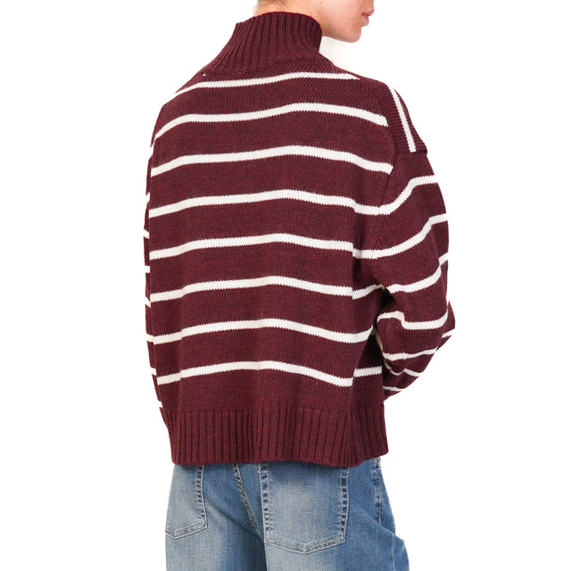 Tension in-Striped fitted neck sweater - burgundy/ecru'