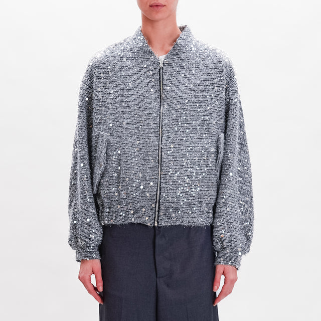 Tensione in-Bomber lurex con paillettes - silver/nero