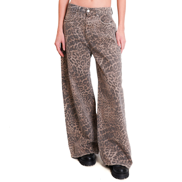 Tensione in-Pantalone GIUSI animalier wide leg - beige/nero