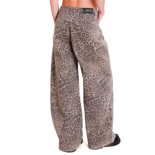 Tensione in-Pantalone GIUSI animalier wide leg - beige/nero