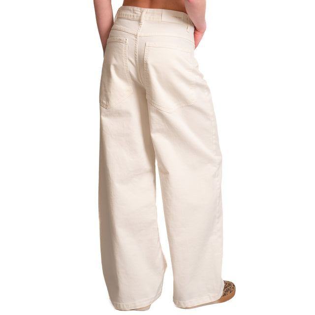 Tensione in-Pantalone GIUSI drill elasticizzato wide leg - latte