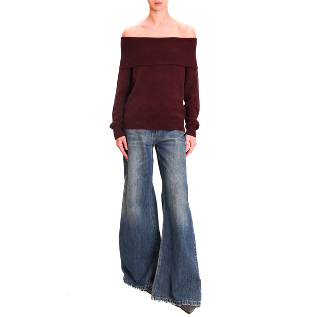 Tension in-Shiffer Neck Sweater - Wine