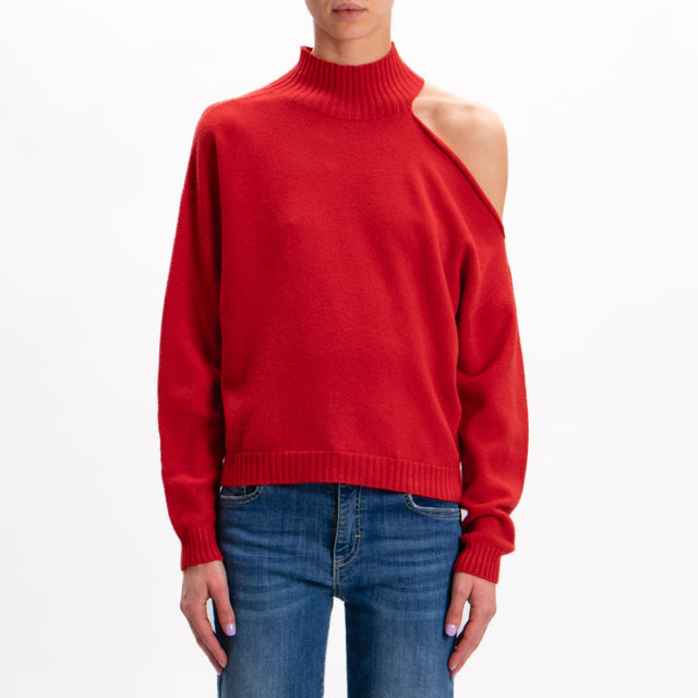 Tensione in-Maglia cut out collo montato - rosso